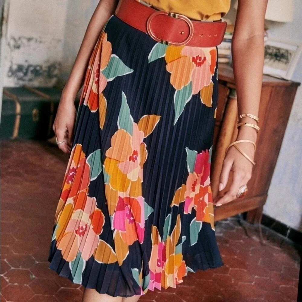 Sezane Floral Pleated Dino Skirt 34 US 2